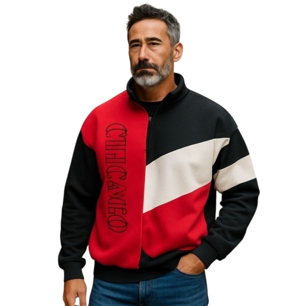 CHICAGO Billion Bay Red White Black 1/4 Zip Long Sleeve Sweatshirt Size XXL